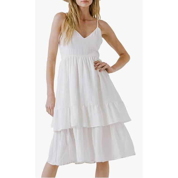 Endless Rose NWT Two Tiered Midi Dress Off White Small Bridal Shower - Picture 1 of 4